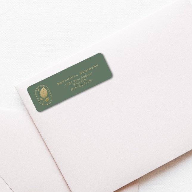 Elegant Guld Löv Minsta botaniska Grönt Returadress Etikett (Elegant Gold Leaf Minimal Botanical Green Label)