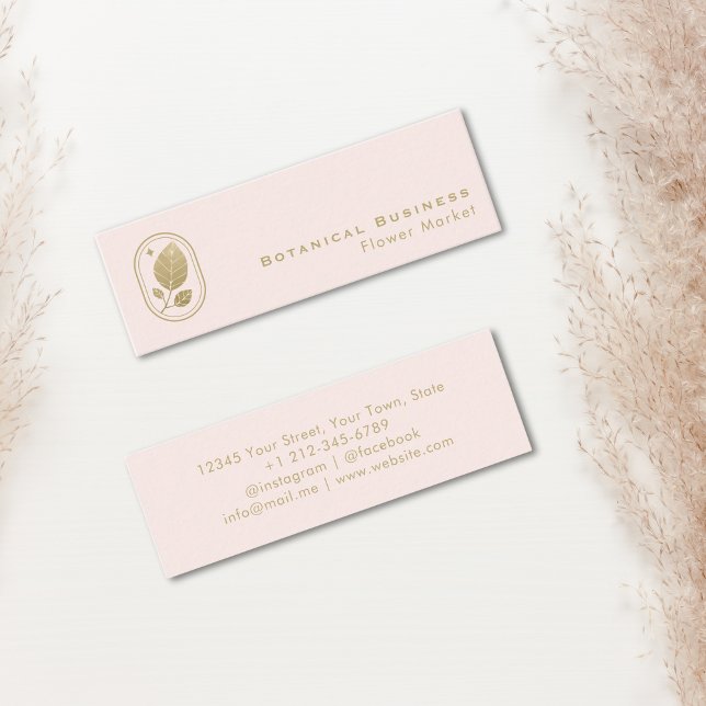 Elegant Guld Löv Minsta Rosa av botaniskt kam Mini Visitkort (Elegant Gold Leaf Minimal Botanical Cream Pink Mini Business Card)