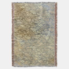 Elegant Guld Löv Mönster Beige Blue Filt