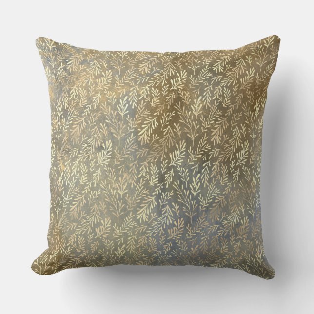 Elegant Guld Löv Mönster Beige Blue Kudde (Framsida)