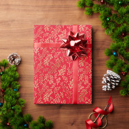 Elegant Guld Löv Mönster Röd jul i Presentpapper