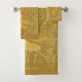 Elegant Guld Löv Ocher Classic Mönster