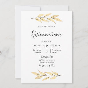 Elegant Guld Löv Quinceanera Party Inbjudningar