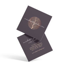 Elegant Guld Löv Ro Logotyp om Lila Fyrkantigt Visitkort