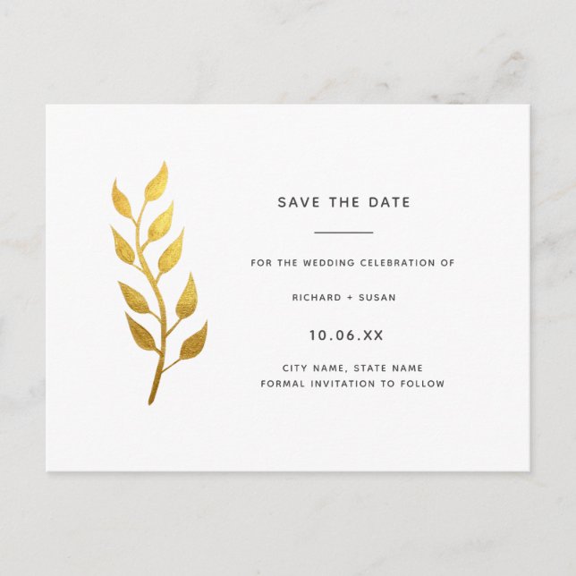 Elegant Guld Löv Spara datuminbjudan Inbjudan Vykort (Framsida)