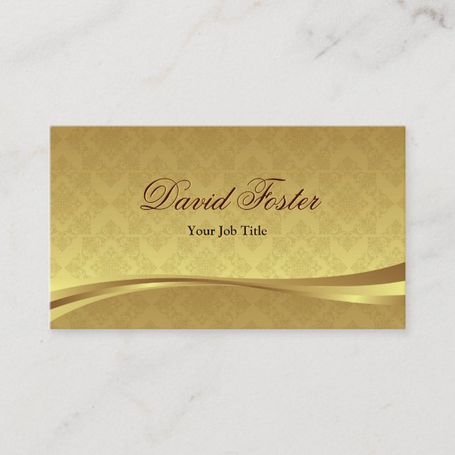 Elegant Guld Löv titta på Luxury Damask Visitkort (Framsida)