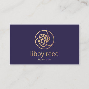 Elegant Guld Löv Trio Logotyp Navy Blue Visitkort