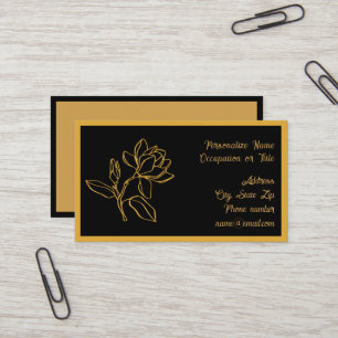 Elegant Guld Magnolia Blomma Svart BG Chic Visitkort