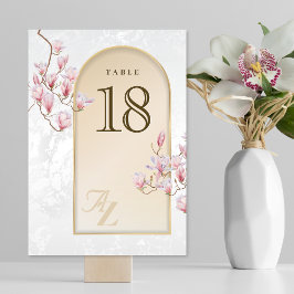 Elegant Guld Magnolia Bröllops Bord Nummer Kort