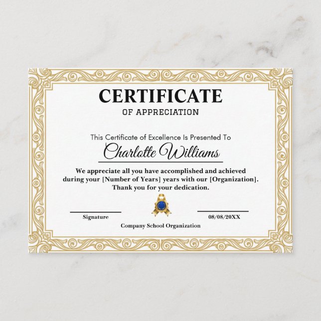Elegant Guld Mall Certifikat Mall (Framsida)