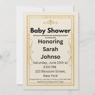 Elegant guld mall för baby shower-inbjudan