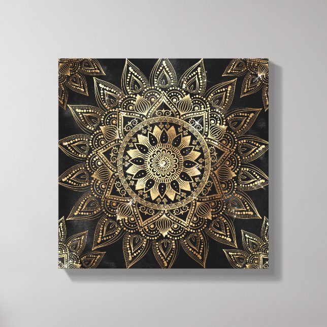 Elegant Guld Mandala Black Design Canvastryck (Framsida)