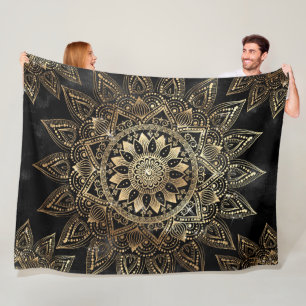 Elegant Guld Mandala Black Design Fleecefilt