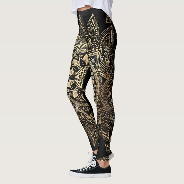 Elegant Guld Mandala Black Design Leggings (Vänster)