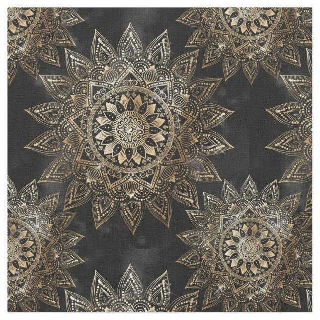 Elegant Guld Mandala Black Design Tyg (Närbild)