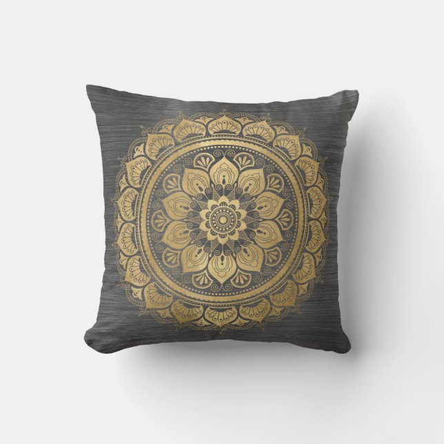 Elegant Guld Mandala Blommönster Dekorativ kudde (Framsida)