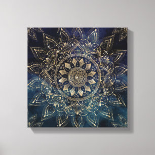 Elegant Guld Mandala Blue Galaxy Design Canvastryck
