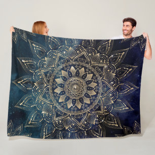 Elegant Guld Mandala Blue Galaxy Design Fleecefilt