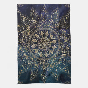 Elegant Guld Mandala Blue Galaxy Design Kökshandduk