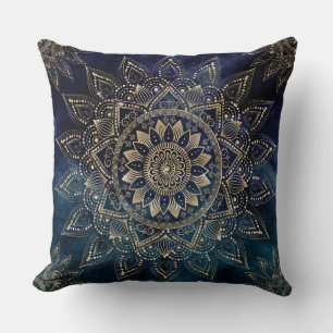 Elegant Guld Mandala Blue Galaxy Design Kudde