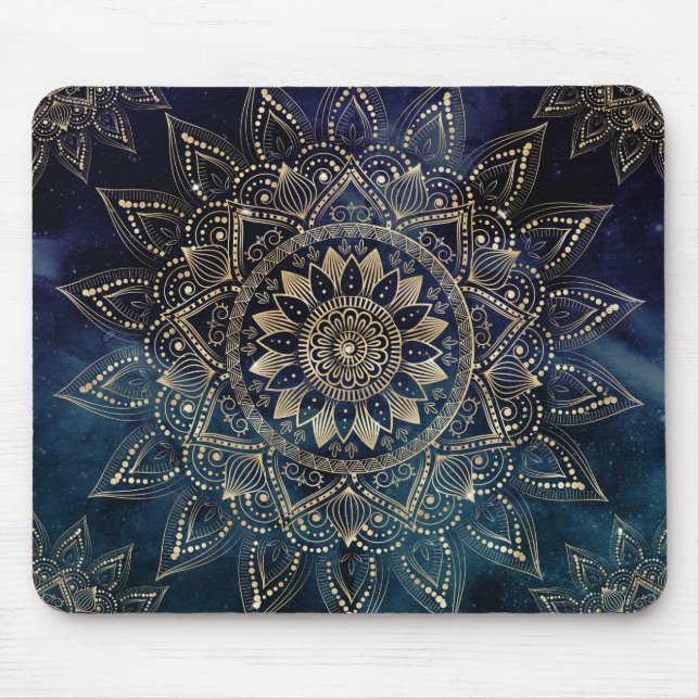 Elegant Guld Mandala Blue Galaxy Design Musmatta (Framsidan)