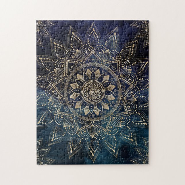 Elegant Guld Mandala Blue Galaxy Design Pussel (Vertikal)