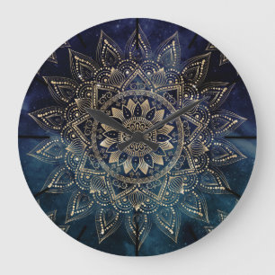 Elegant Guld Mandala Blue Galaxy Design Stor Klocka