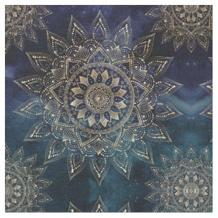 Elegant Guld Mandala Blue Galaxy Design Tyg