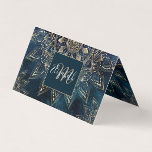 Elegant Guld Mandala Blue Galaxy Design Visitkort