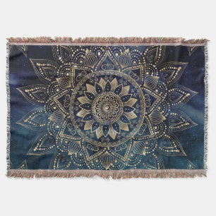 Elegant Guld Mandala Blue Galaxy Filt