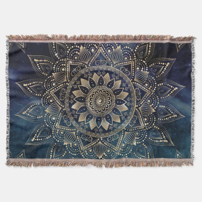 Elegant Guld Mandala Blue Galaxy Filt (Framsidan)