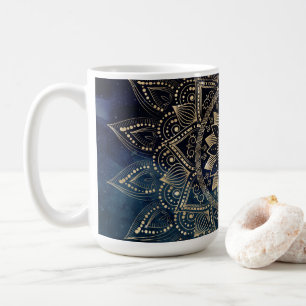 Elegant Guld Mandala Blue Galaxy Kaffemugg
