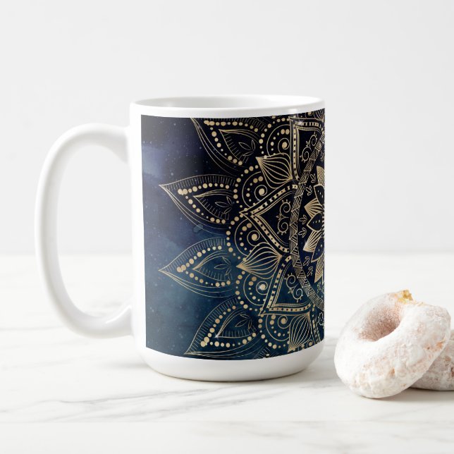 Elegant Guld Mandala Blue Galaxy Kaffemugg (Med munk)