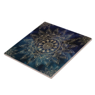 Elegant Guld Mandala Blue Galaxy Kakelplatta