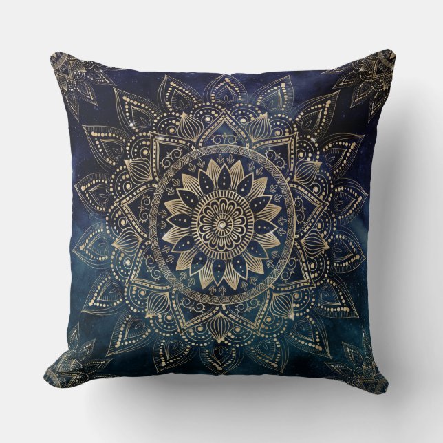 Elegant Guld Mandala Blue Galaxy Kudde (Framsida)