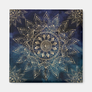 Elegant Guld Mandala Blue Galaxy Magnet