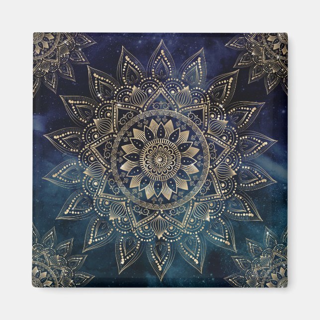 Elegant Guld Mandala Blue Galaxy Magnet (Framsidan)