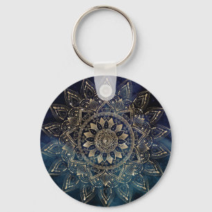 Elegant Guld Mandala Blue Galaxy Nyckelring