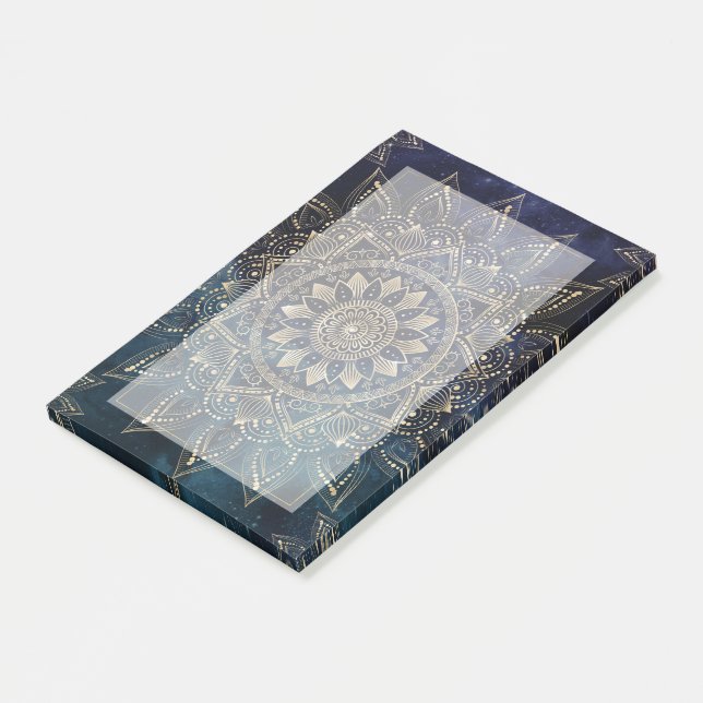 Elegant Guld Mandala Blue Galaxy Post-it Block (Vinklad)