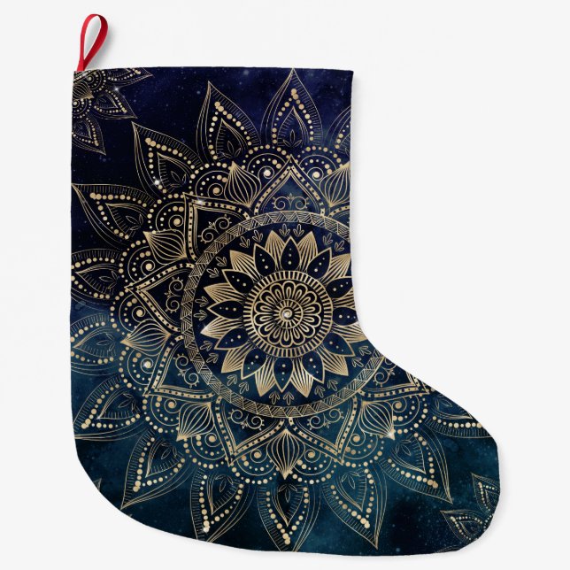 Elegant Guld Mandala Blue Galaxy Stor Julstrumpa (Framsidan)