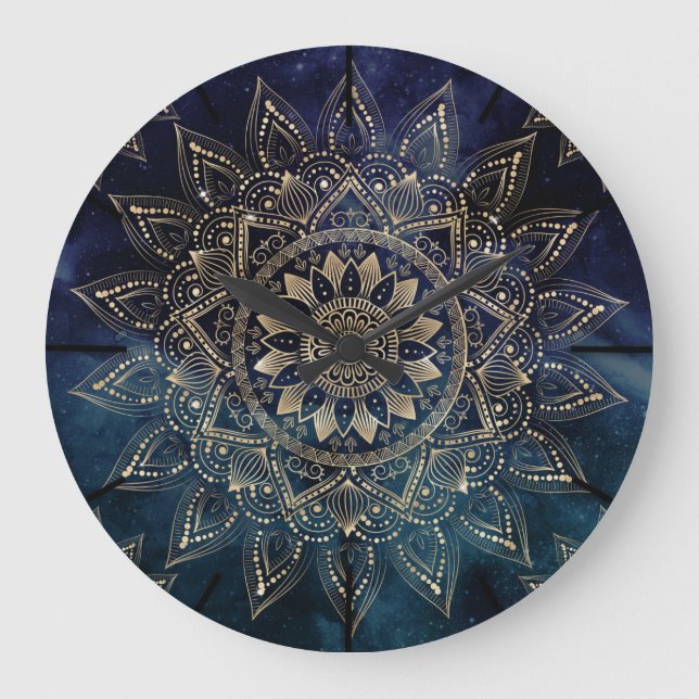 Elegant Guld Mandala Blue Galaxy Stor Klocka (Framsida)