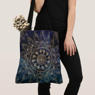 Elegant Guld Mandala Blue Galaxy Tygkasse