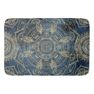 Elegant Guld Mandala Blue Stollig Design Badrumsmatta