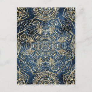 Elegant Guld Mandala Blue Stollig Design Helg Vykort