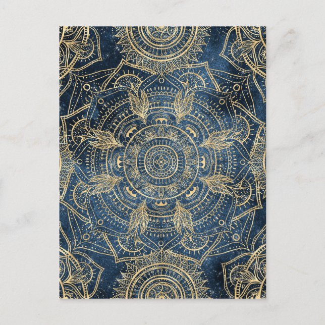 Elegant Guld Mandala Blue Stollig Design Helg Vykort (Framsida)