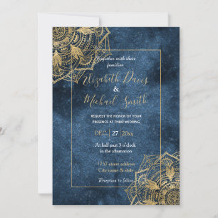 Elegant Guld Mandala Blue Stollig Design Inbjudningar