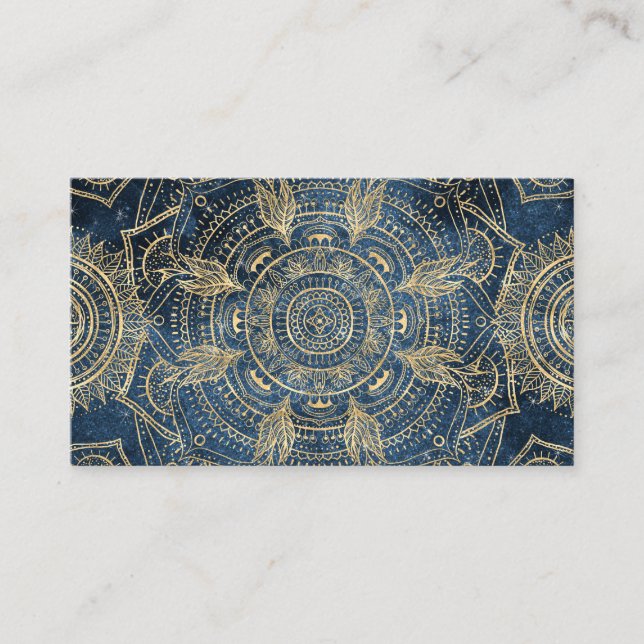 Elegant Guld Mandala Blue Stollig Design Visitkort (Framsida)