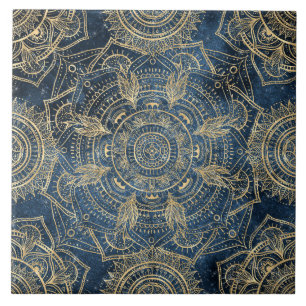 Elegant Guld Mandala Blue Stollig Kakelplatta