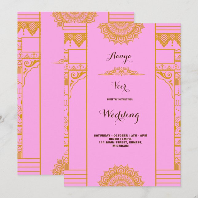 elegant guld mandala Bröllop rosa Inbjudningar (Fram/baksida)