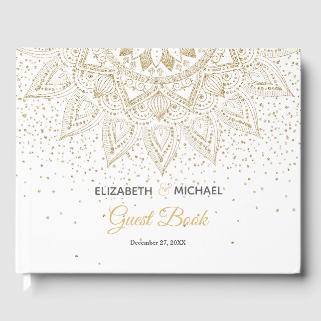 Elegant Guld Mandala Confetti Design Gästböcker (Framsida)